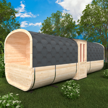 Fasssauna / Gartensauna / Banja / Quadro 6,0 m mit Vorraum und Balkon